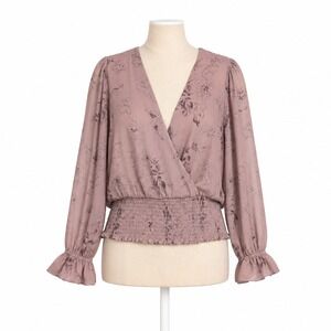 Floral Fairy‎ Long Sleeve Smocked Top Size M Mauve Indie Grunge Festival Flowy